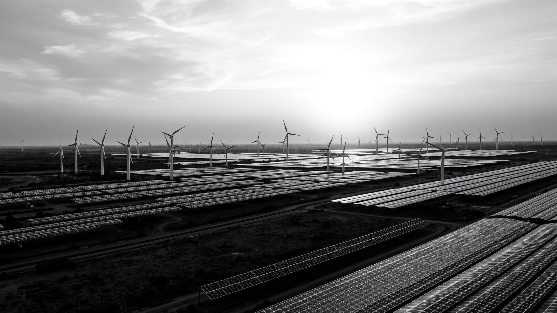 Renewable infrastructure landscape at dusk